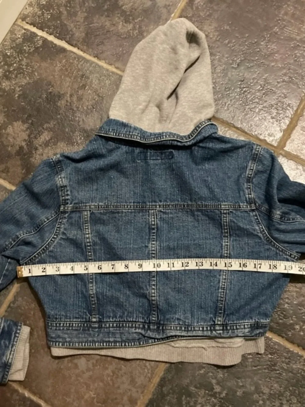 SO Cropped Denim Jacket with Attached Grey Hoodie Girls Size XL